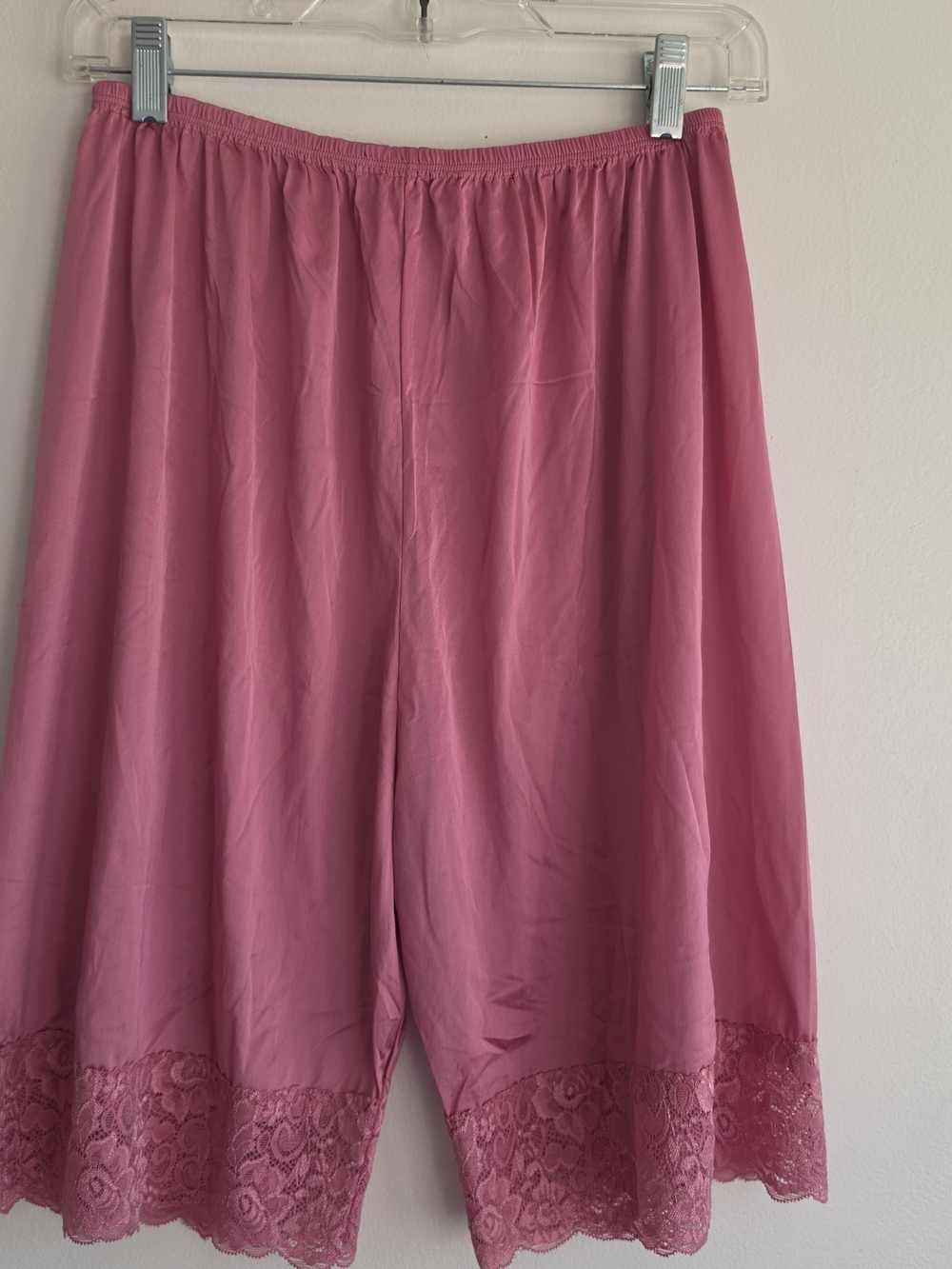 Pink Lace Trim Half Slip Shorts Bloomers Silky Soft 22" Length Flowy Coquette - Picture 2 of 5